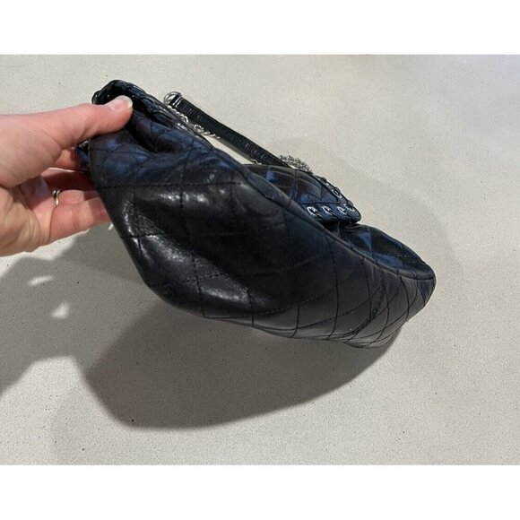 MICHAEL KORS Rivet QUILTed BLACK LEATHER GOLD CLUTCH SHOULDER HAND BAG Purse - Picture 5 of 7